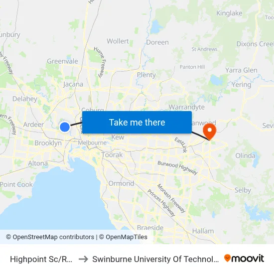 Highpoint Sc/Rosamond Rd to Swinburne University Of Technology - Croydon Campus map