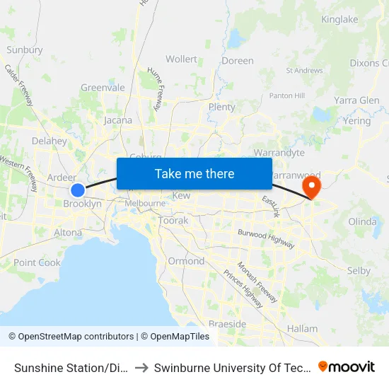 Sunshine Station/Dickson St to Swinburne University Of Technology - Croydon Campus map