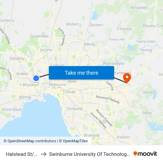 Halstead St/Ashley St to Swinburne University Of Technology - Croydon Campus map