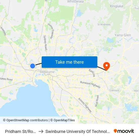 Pridham St/Rosamond Rd to Swinburne University Of Technology - Croydon Campus map