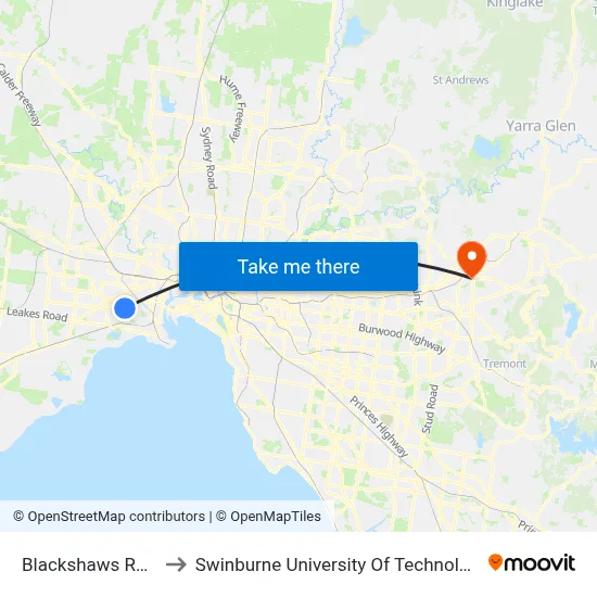 Blackshaws Rd/Millers Rd to Swinburne University Of Technology - Croydon Campus map