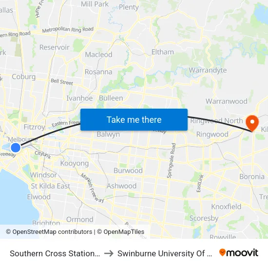 Southern Cross Station/Collins St to Swinburne University Of Technology - Croydon Campus map