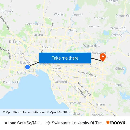 Altona Gate Sc/Millers Rd to Swinburne University Of Technology - Croydon Campus map