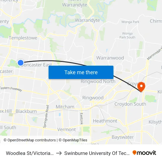 Woodlea St/Victoria St to Swinburne University Of Technology - Croydon Campus map