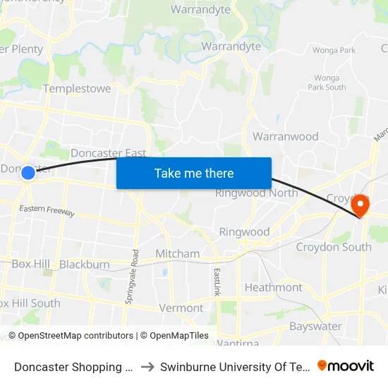 Doncaster Shopping Centre/Williamsons Rd to Swinburne University Of Technology - Croydon Campus map