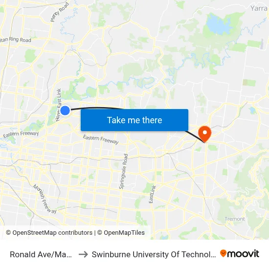 Ronald Ave/Manningham Rd to Swinburne University Of Technology - Croydon Campus map