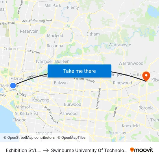 Exhibition St/Lonsdale St to Swinburne University Of Technology - Croydon Campus map