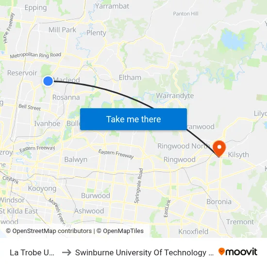 La Trobe University to Swinburne University Of Technology - Croydon Campus map