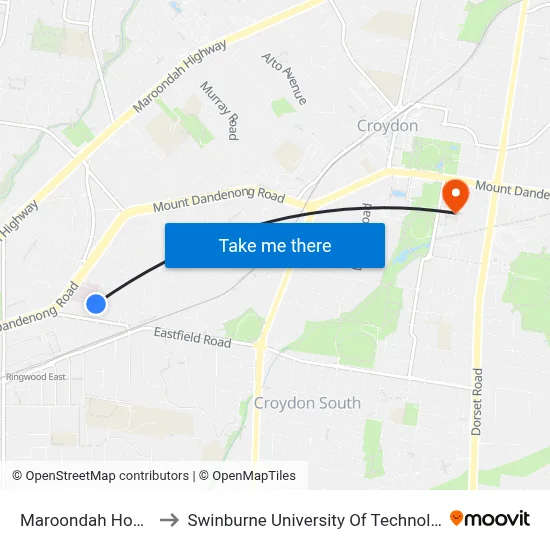 Maroondah Hospital/Grey St to Swinburne University Of Technology - Croydon Campus map