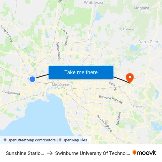 Sunshine Station/Dickson St to Swinburne University Of Technology - Croydon Campus map