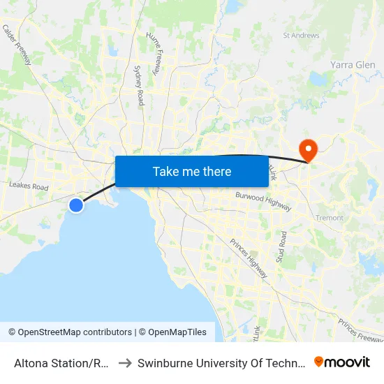 Altona Station/Railway St South to Swinburne University Of Technology - Croydon Campus map