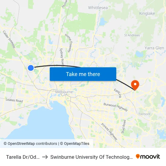 Tarella Dr/Odessa Ave to Swinburne University Of Technology - Croydon Campus map