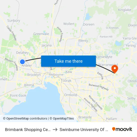 Brimbank Shopping Centre/Station Rd to Swinburne University Of Technology - Croydon Campus map