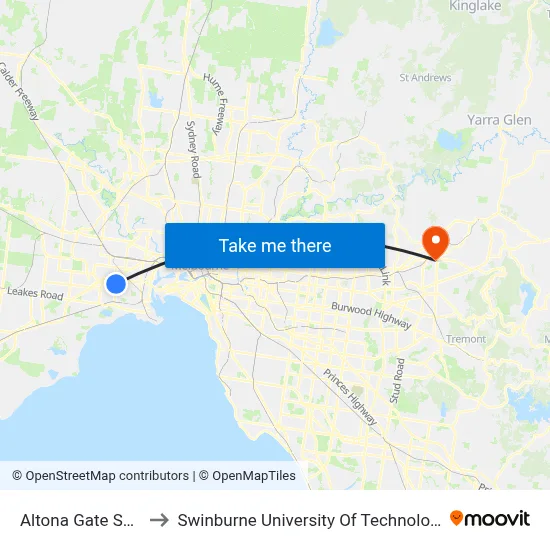 Altona Gate Sc/Duosa Rd to Swinburne University Of Technology - Croydon Campus map