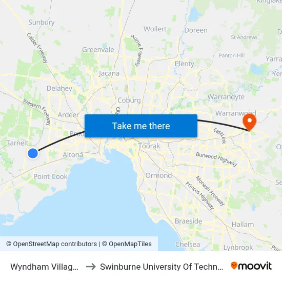Wyndham Village Sc/Morris Rd to Swinburne University Of Technology - Croydon Campus map