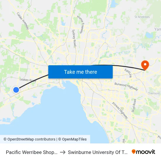 Pacific Werribee Shopping Centre/Derrimut Rd to Swinburne University Of Technology - Croydon Campus map