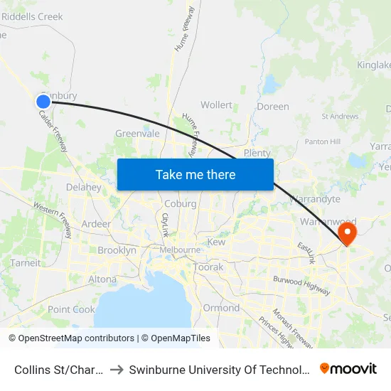 Collins St/Charter Rd West to Swinburne University Of Technology - Croydon Campus map