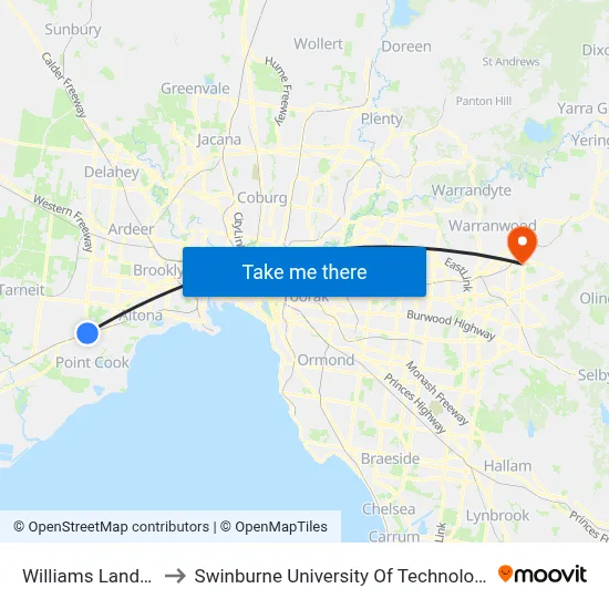 Williams Landing Station to Swinburne University Of Technology - Croydon Campus map
