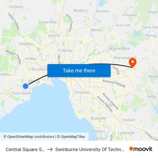 Central Square Sc/Central Ave to Swinburne University Of Technology - Croydon Campus map