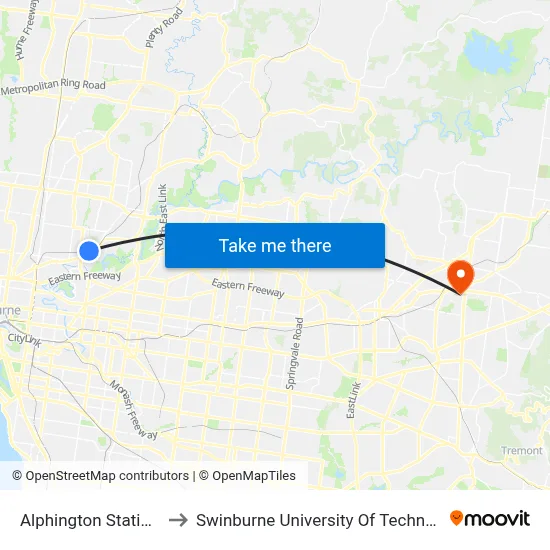 Alphington Station/Wingrove St to Swinburne University Of Technology - Croydon Campus map