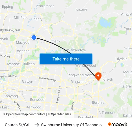 Church St/Grimshaw St to Swinburne University Of Technology - Croydon Campus map
