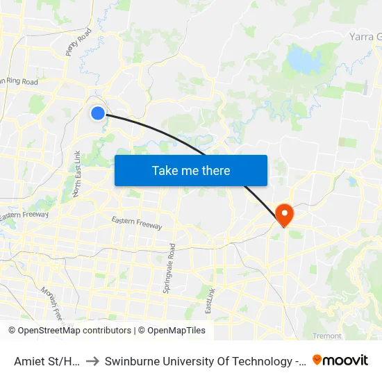 Amiet St/Henry St to Swinburne University Of Technology - Croydon Campus map