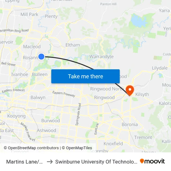 Martins Lane/Winston Rd to Swinburne University Of Technology - Croydon Campus map