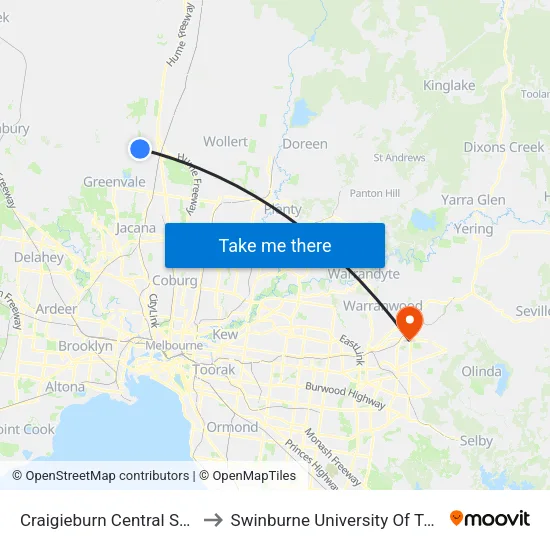 Craigieburn Central Sc/Lygon Dr to Swinburne University Of Technology - Croydon Campus map