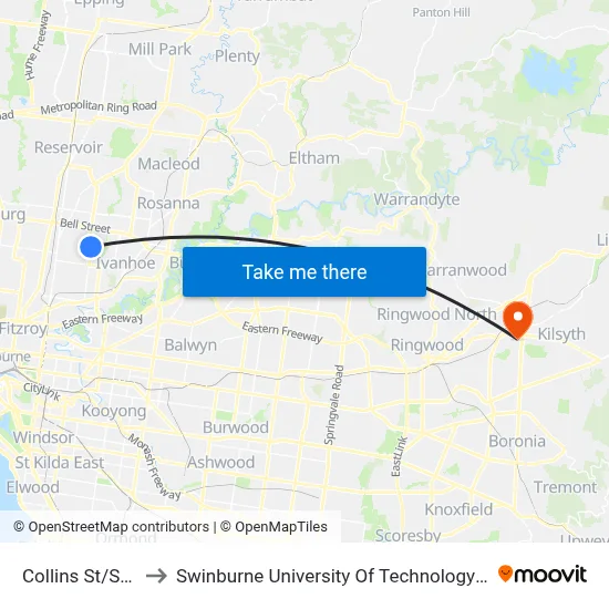 Collins St/Station St to Swinburne University Of Technology - Croydon Campus map