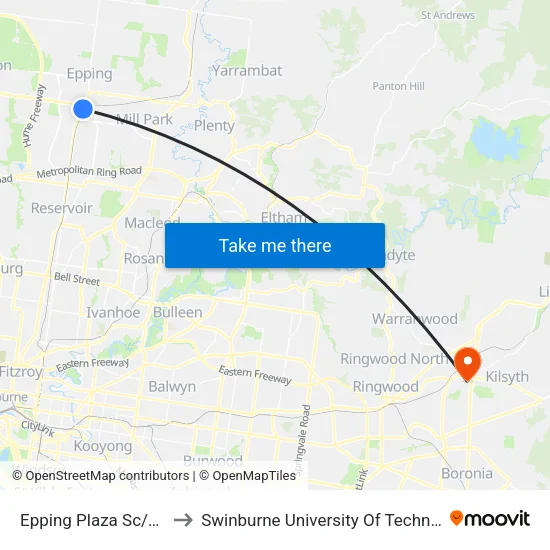 Epping Plaza Sc/High St to Swinburne University Of Technology - Croydon Campus map