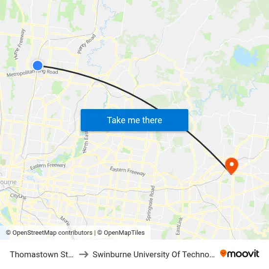 Thomastown Station/High St to Swinburne University Of Technology - Croydon Campus map