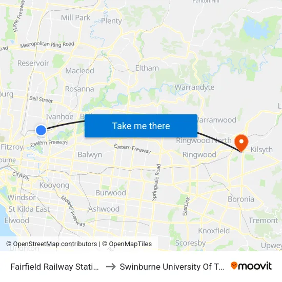 Fairfield Station/Wingrove St to Swinburne University Of Technology - Croydon Campus map