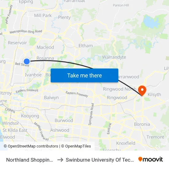 Northland Shopping Centre/Murray Rd to Swinburne University Of Technology - Croydon Campus map