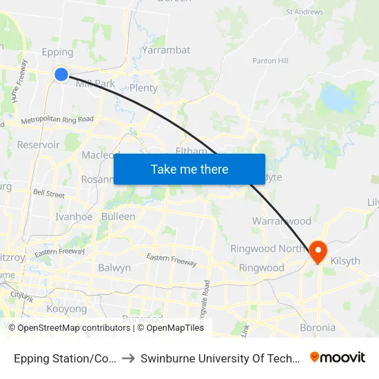 Epping Station/Cooper St to Swinburne University Of Technology - Croydon Campus map