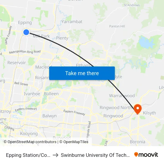 Epping Station/Cooper St to Swinburne University Of Technology - Croydon Campus map