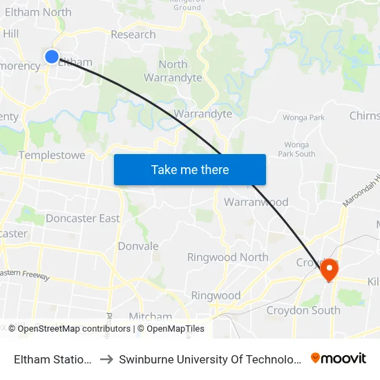 Eltham Station/Main Rd to Swinburne University Of Technology - Croydon Campus map