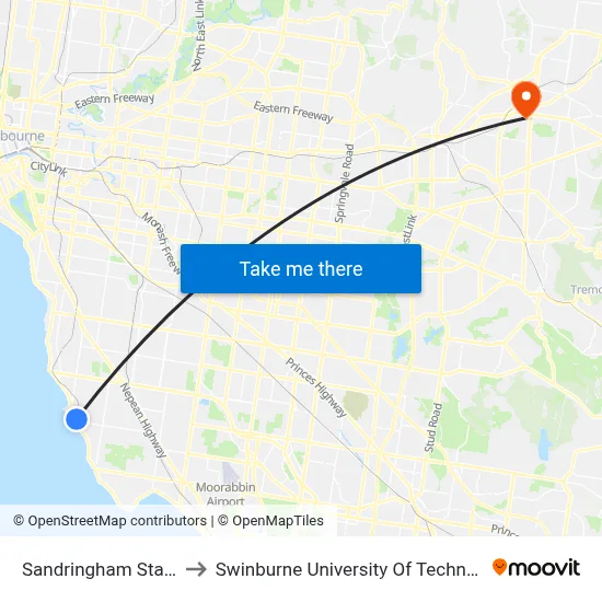 Sandringham Station/Station St to Swinburne University Of Technology - Croydon Campus map