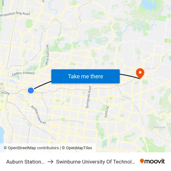 Auburn Station/Auburn Rd to Swinburne University Of Technology - Croydon Campus map