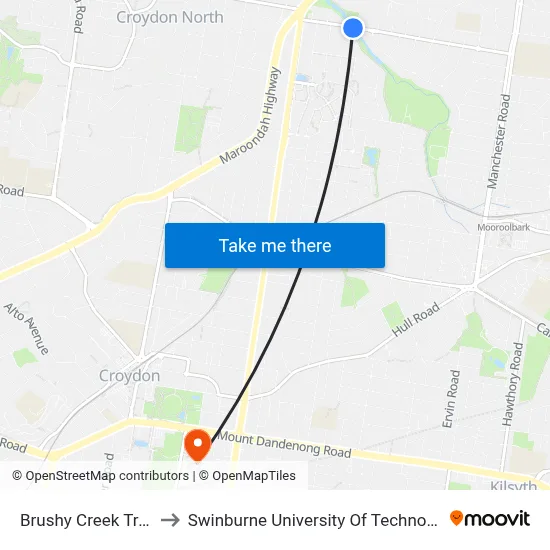 Brushy Creek Trail/Bellara Dr to Swinburne University Of Technology - Croydon Campus map