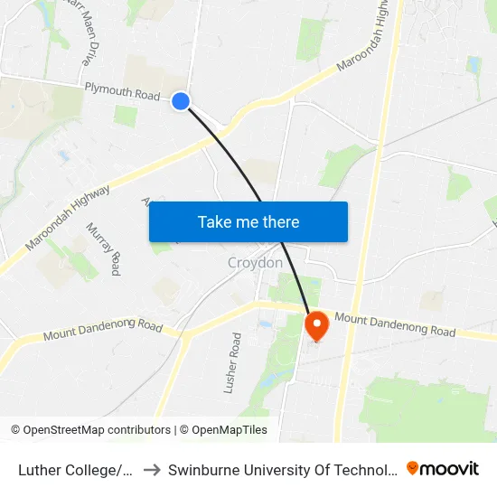 Luther College/Plymouth Rd to Swinburne University Of Technology - Croydon Campus map