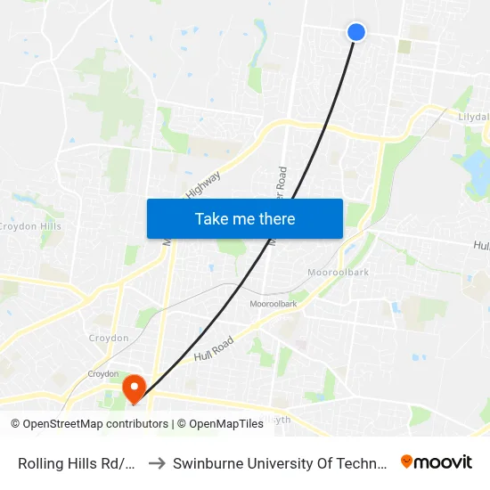 Rolling Hills Rd/Switchback Rd to Swinburne University Of Technology - Croydon Campus map