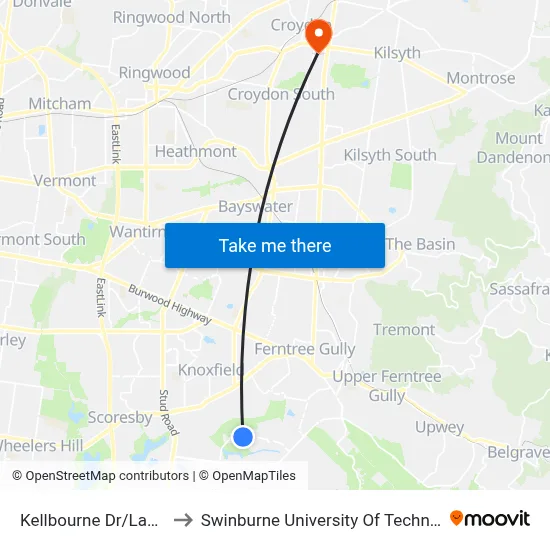 Kellbourne Dr/Landsborough Ave to Swinburne University Of Technology - Croydon Campus map