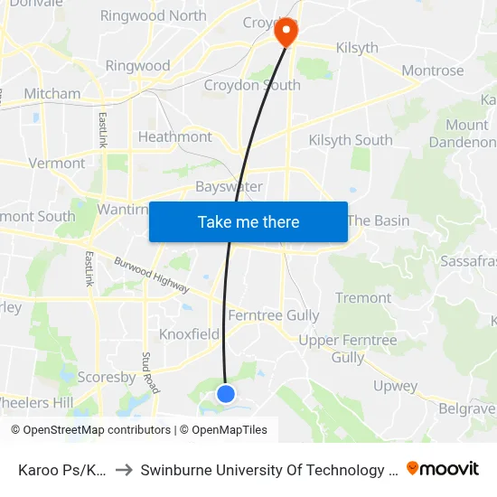 Karoo Ps/Karoo Rd to Swinburne University Of Technology - Croydon Campus map