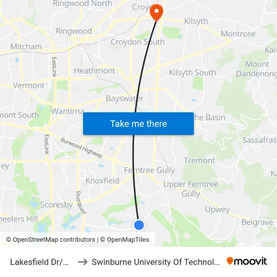 Lakesfield Dr/Napoleon Rd to Swinburne University Of Technology - Croydon Campus map
