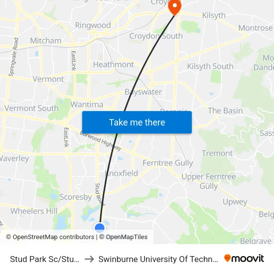 Stud Park Sc/Stud Rd to Swinburne University Of Technology - Croydon Campus map