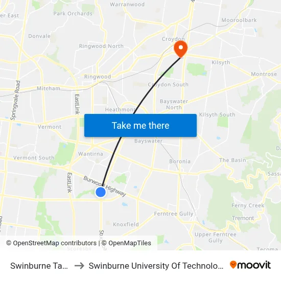 Swinburne Tafe/Stud Rd to Swinburne University Of Technology - Croydon Campus map
