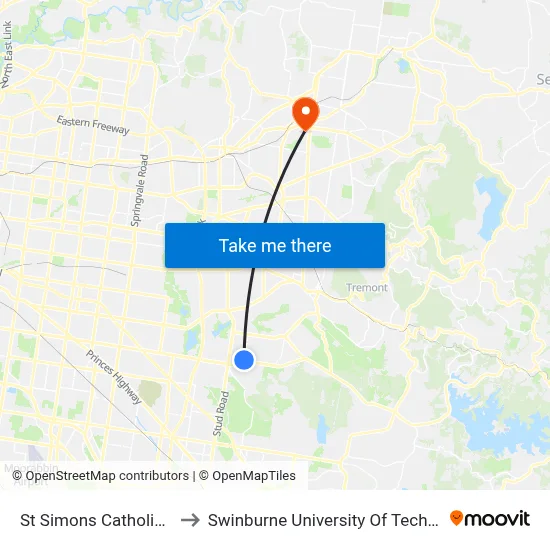 St Simons Catholic Ps/Taylors Lane to Swinburne University Of Technology - Croydon Campus map