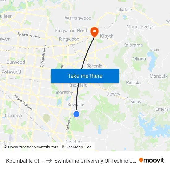 Koombahla Ct/Liviana Dr to Swinburne University Of Technology - Croydon Campus map
