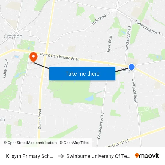 Kilsyth Primary School/Mt Dandenong Rd to Swinburne University Of Technology - Croydon Campus map