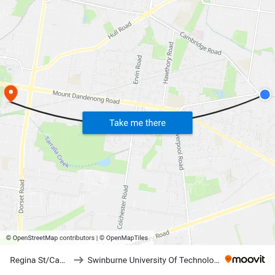 Regina St/Cambridge Rd to Swinburne University Of Technology - Croydon Campus map